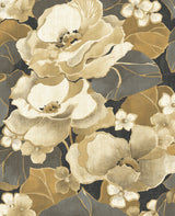 Nouveau Floral peel and stick wallpaper in ebony and antique gold with a metallic finish