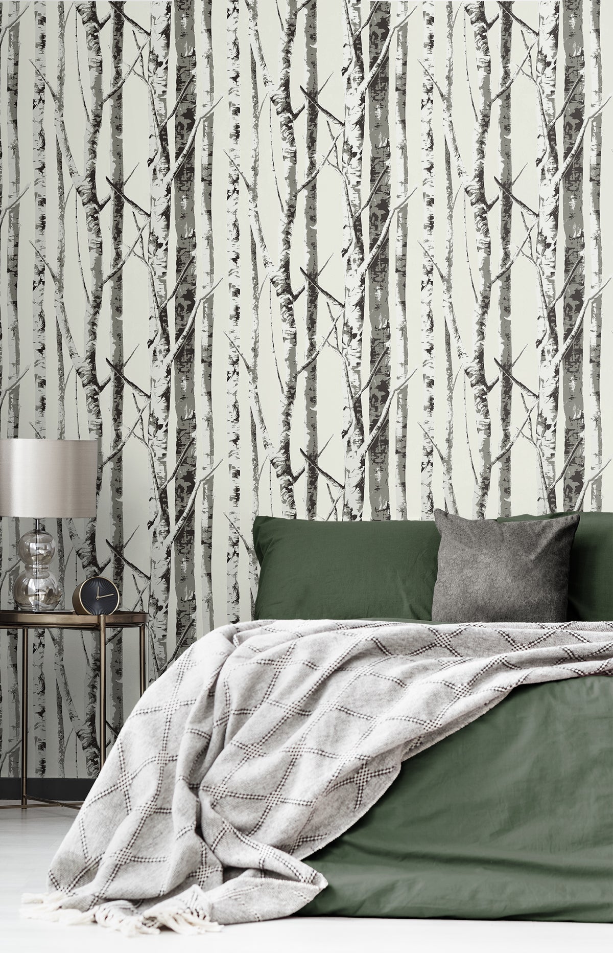 Winter Birch Greystone by NextWall Peel & Stick Satin Vinyl Birch Tree Peel & Stick Wallpaper – NextWall NW49800 -Sample