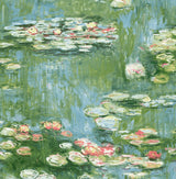 Lily Pond peel and stick wallpaper in olive green and sky blue water lily pond impressionist design by NextWall (NW50002)