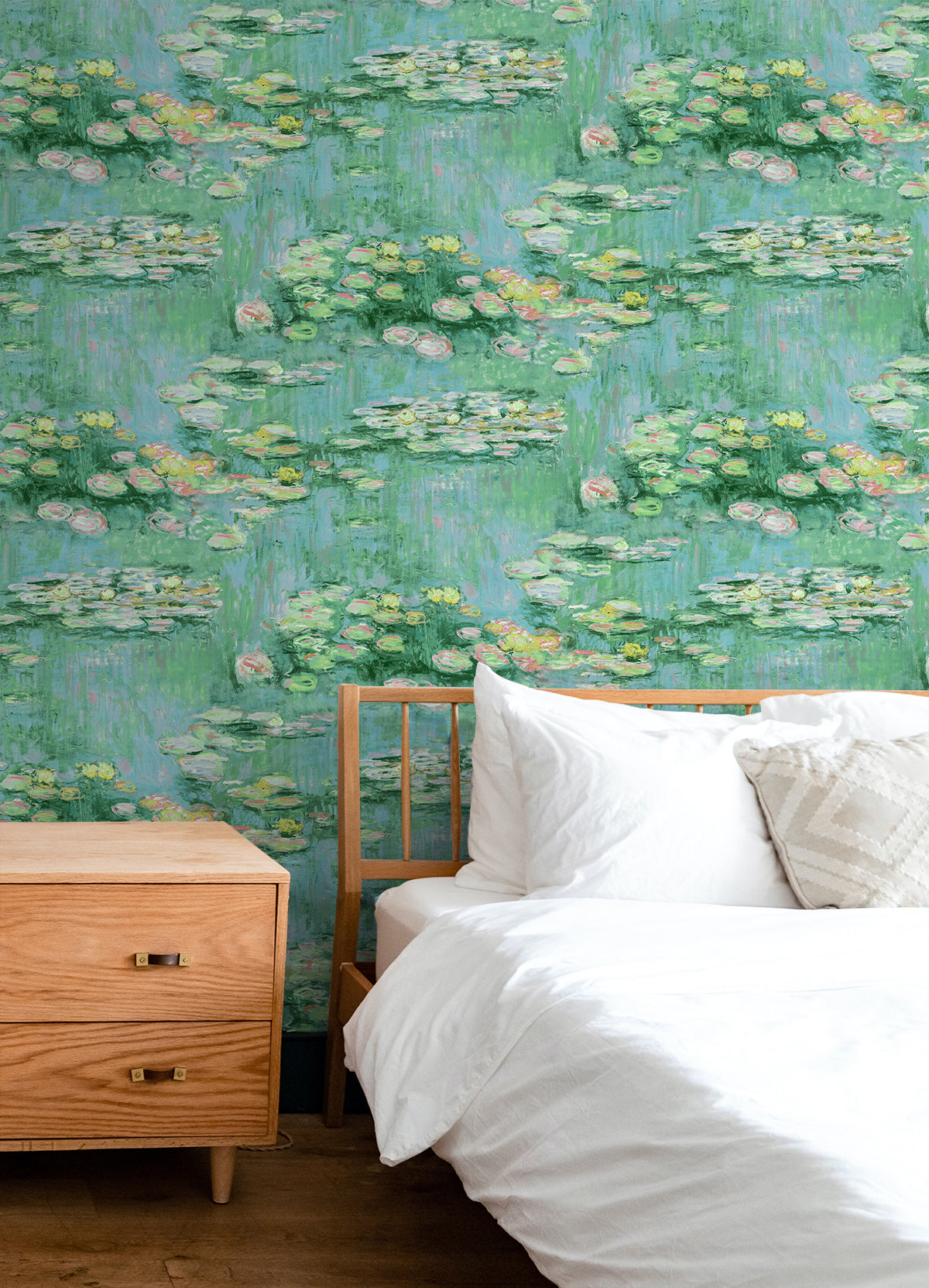 Lily Pond Hunter Green & Lakeside by NextWall Peel & Stick Impressionistic Floral Wallpaper – NextWall NW50004