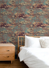 Lily Pond Rust & Deep Sea by NextWall Peel & Stick Impressionistic Floral Peel & Stick Wallpaper – NextWall NW50006