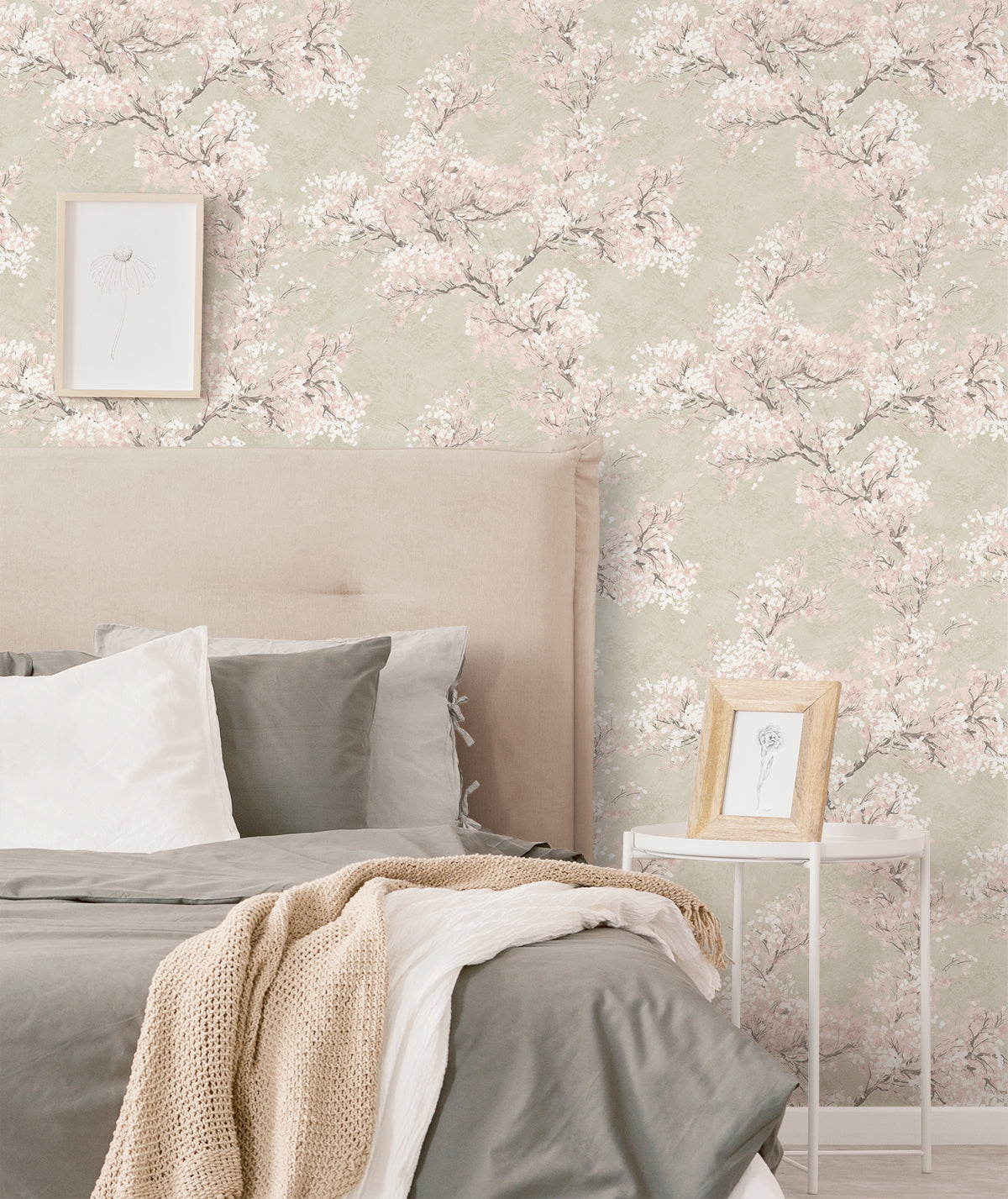 Cherry Blossom Grove Parchment & Rose by NextWall Peel & Stick Floral Wallpaper – NextWall NW50101