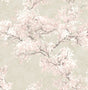 Soft parchment background with impressionistic cherry blossom branches in blush pink and white.