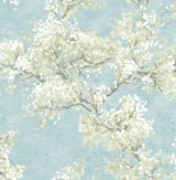 Cherry Blossom Grove Blue Mist & Green Tea by NextWall Peel & Stick Impressionistic Floral Wallpaper – NextWall NW50102-Sample