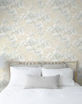 Cherry Blossom Grove Parchment & Morning Fog by NextWall Peel & Stick Floral Wallpaper – NextWall NW50105