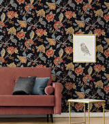 Kianna Jacobean Ebony by NextWall Peel & Stick Jacobean Floral Peel & Stick Wallpaper – NextWall NW50200