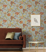 Kianna Jacobean Blue Dusk by NextWall Peel & Stick Jacobean Floral Vinyl Wallpaper – NextWall NW50202