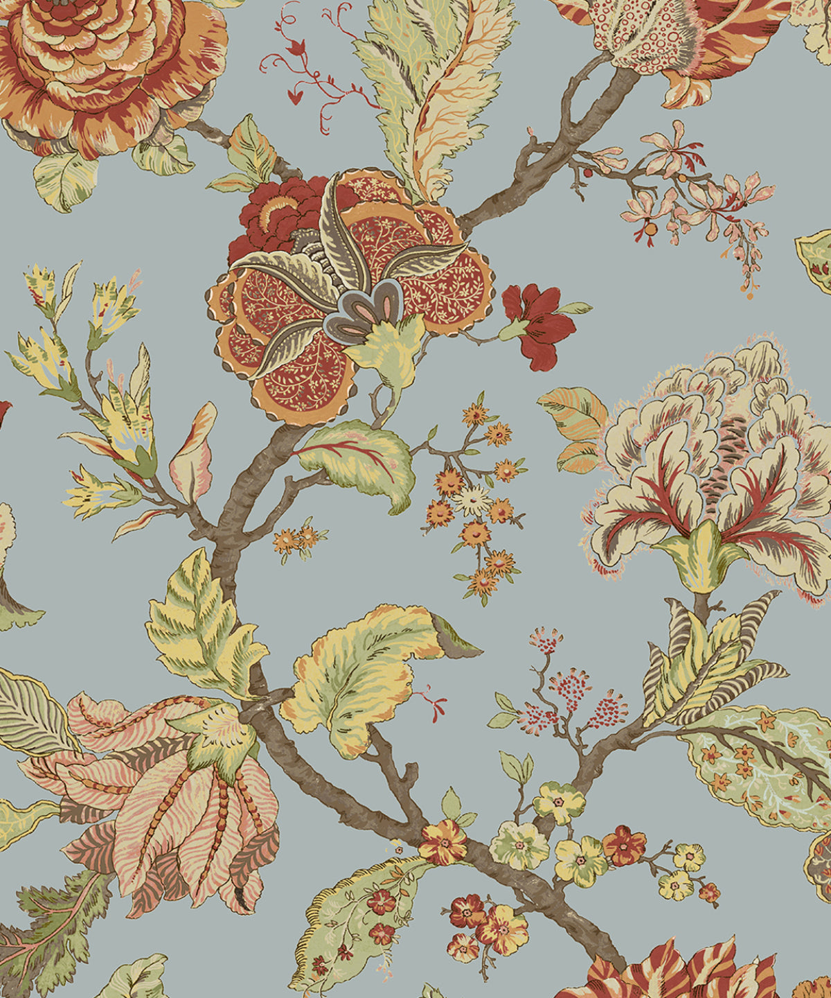 Kianna Jacobean floral vine peel and stick wallpaper in Blue Dusk