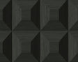 Quadrant Geo Blacksmith peel and stick geometric wallpaper in a dark dimensional cube pattern