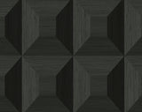Quadrant Geo Blacksmith peel and stick geometric wallpaper in a dark dimensional cube pattern