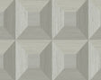 Quadrant Geo peel and stick wallpaper in Daydream Grey with a dimensional geometric block pattern.