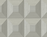 Quadrant Geo peel and stick wallpaper in Daydream Grey with a dimensional geometric block pattern.