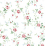 Blossom Floral Trail peel and stick wallpaper in blush pink florals with spearmint green vines on a white ground
