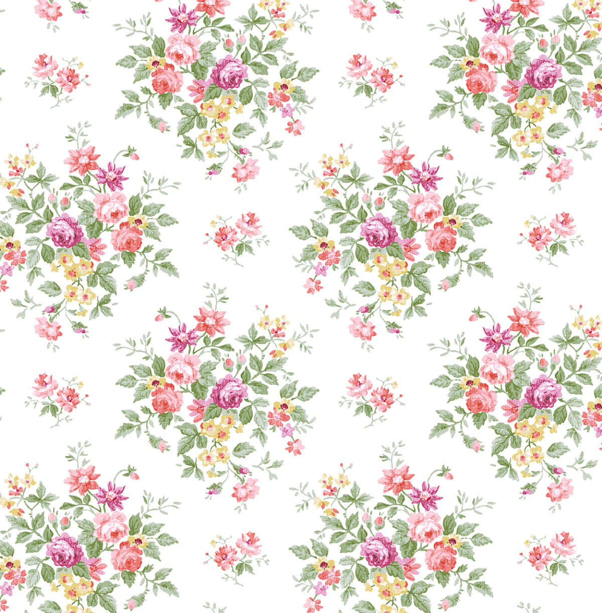 Floral Bunches Watermelon & Buttercup peel and stick floral wallpaper pattern by NextWall (NW50501)