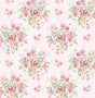 Floral Bunches peel and stick wallpaper in Posy Pink with scattered pink floral bouquets and green leaves on a soft blush ground.