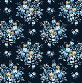 Floral Bunches peel and stick wallpaper in Midnight Blue & Toffee with scattered floral bouquets