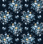 Floral Bunches peel and stick wallpaper in Midnight Blue & Toffee with scattered floral bouquets