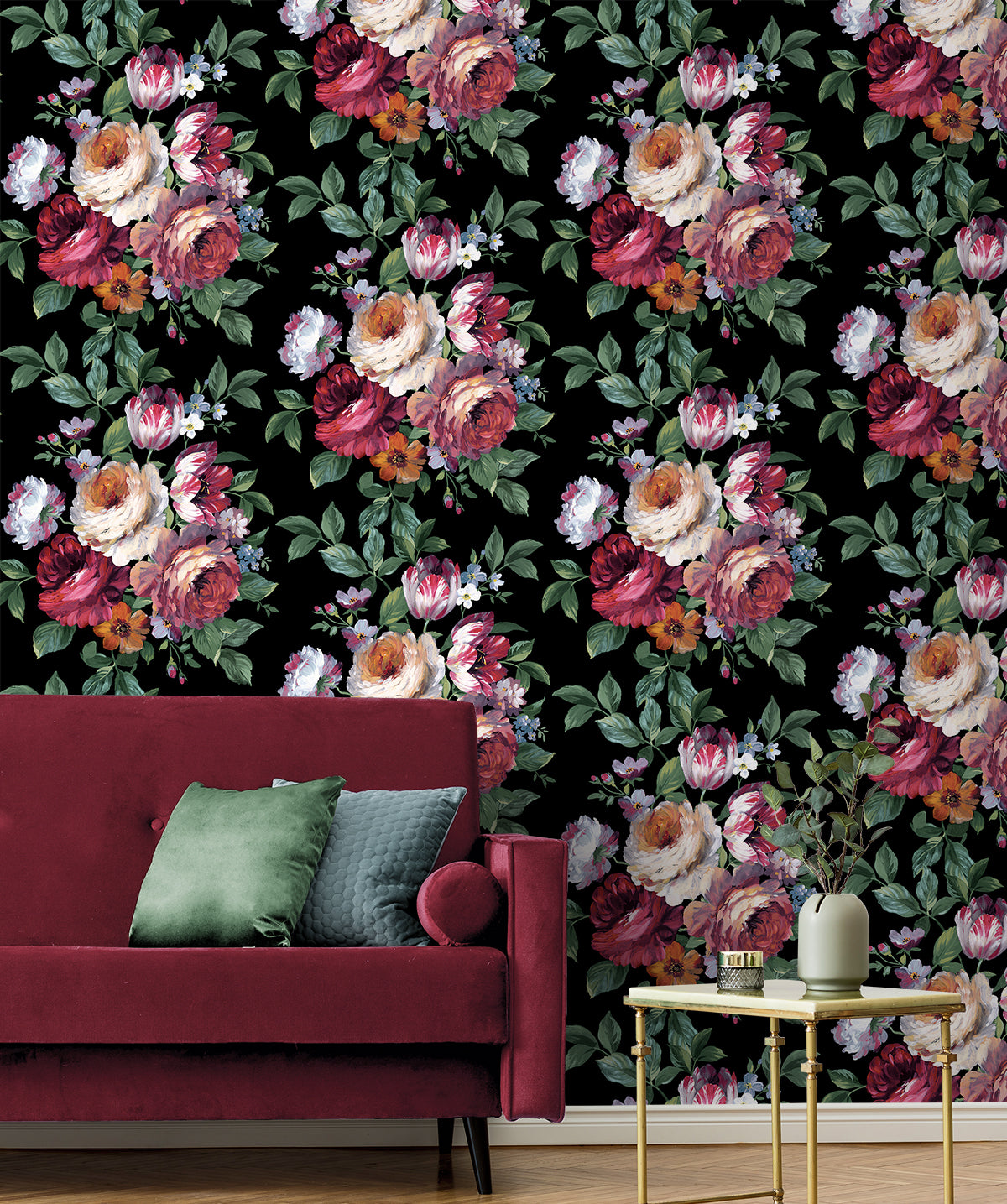 Large Bouquet Ebony & Jewel Box by NextWall Peel & Stick Traditional Floral Peel & Stick Wallpaper – NextWall NW50600