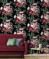 Large Bouquet Ebony & Jewel Box by NextWall Peel & Stick Traditional Floral Peel & Stick Wallpaper – NextWall NW50600