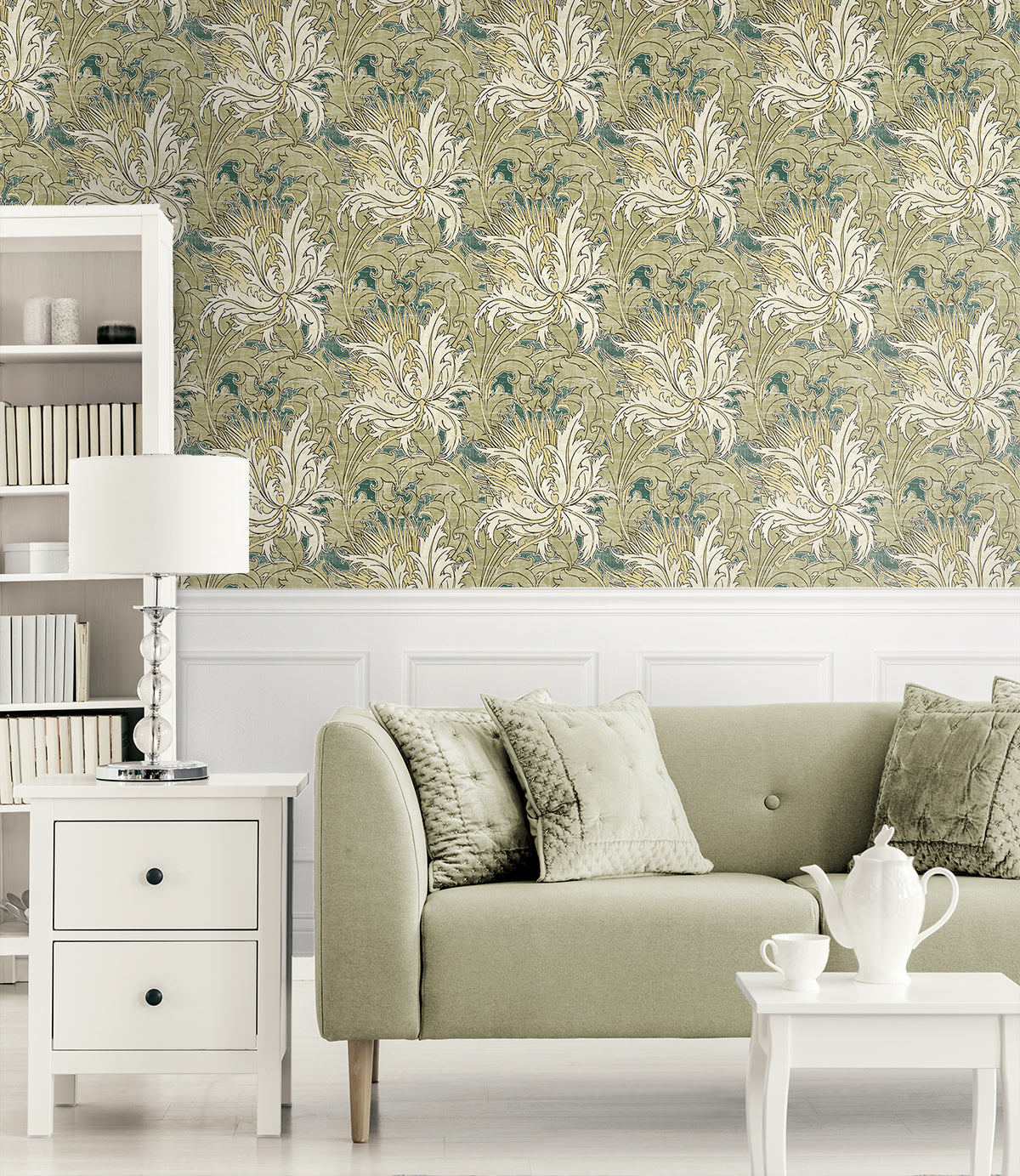 Floral Folly Juniper & Parchment by NextWall Peel & Stick Vintage Floral Wallpaper – NextWall NW50704