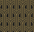 Deco Geometric Arches peel and stick wallpaper in ebony black with metallic gold art deco arches