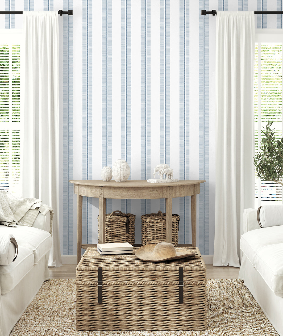 Beach Towel Stripe Blue Skies by NextWall Peel & Stick Stripe Peel & Stick Wallpaper – NextWall NW51002