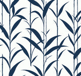 Bamboo Silhouette peel and stick wallpaper in royal blue bamboo stems on a white background