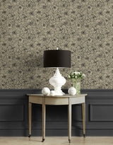 Ellie Graphic Floral Gold Shimmer & Ebony by NextWall Peel & Stick Graphic Floral Wallpaper – NextWall NW51505