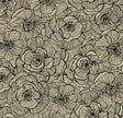Ellie Graphic Floral peel and stick wallpaper in gold shimmer and ebony with dense outlined floral pattern.
