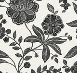 Ebony and ivory Jacobean floral peel and stick wallpaper with satin finish