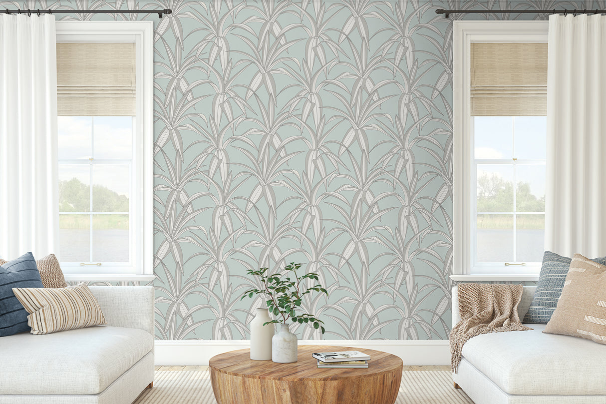 Tossed Cradle Plant Blue Mist by NextWall Peel & Stick Tropical Botanical Wallpaper – NextWall NW51702