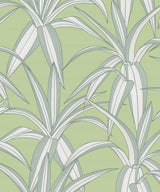Tossed Cradle Plant peel and stick wallpaper in spring green with layered tropical leaves