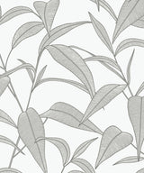 Pinstripe Leaf Trail Greystone botanical peel and stick wallpaper with leaf trail linework
