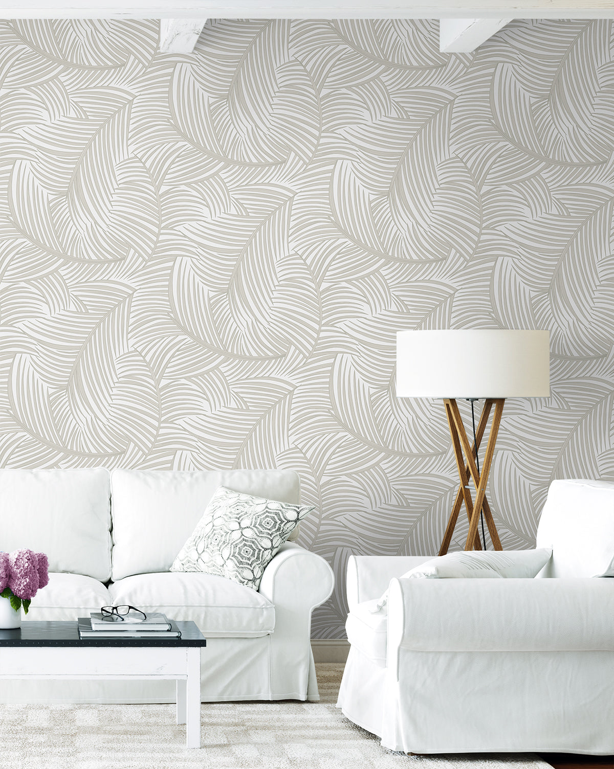 Tossed Palm Fronds Sea Salt by NextWall Peel & Stick Tropical Botanical Wallpaper – NextWall NW51907