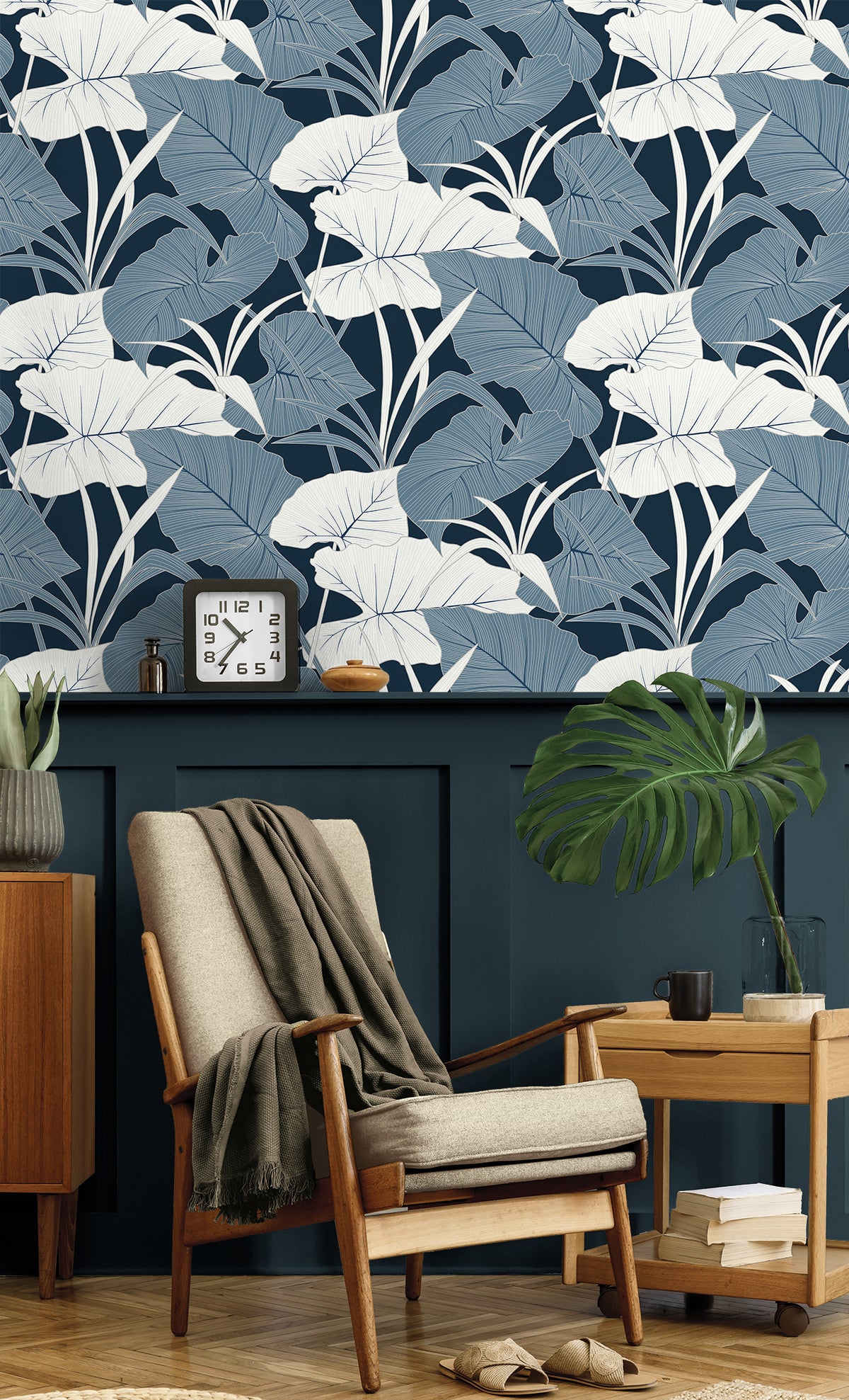 Elephant Leaves Blue Lagoon by NextWall Peel & Stick Botanical Wallpaper – NextWall NW52002