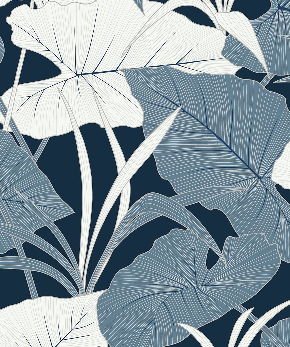 Elephant Leaves peel and stick wallpaper in Blue Lagoon colorway by NextWall