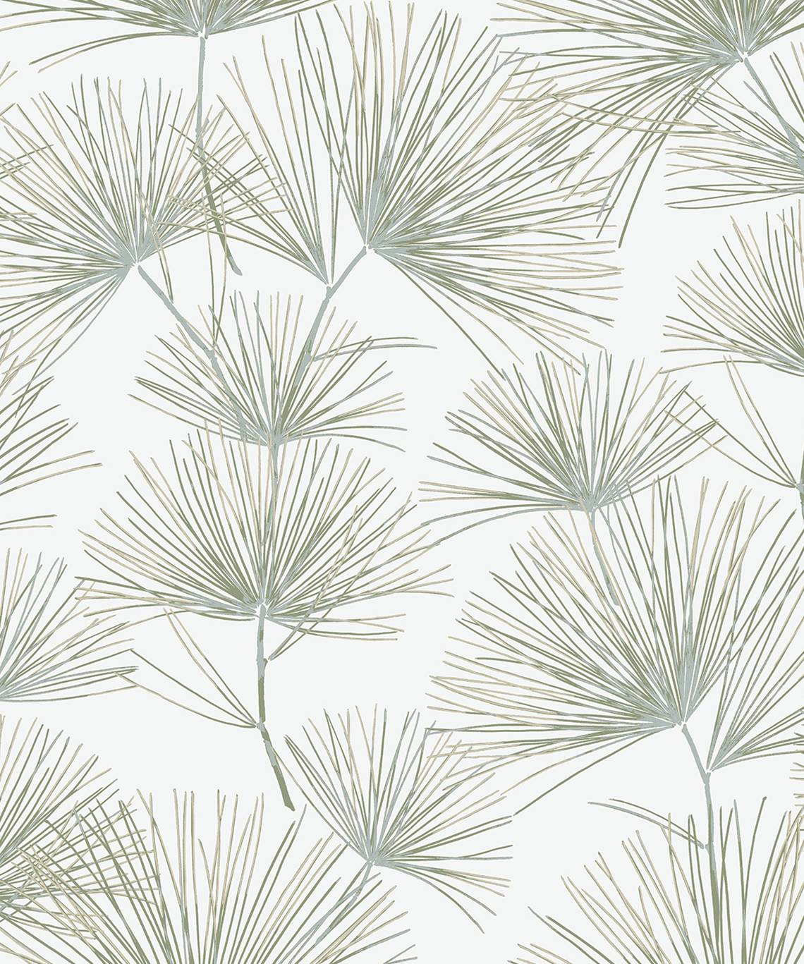 Pine Needles peel and stick wallpaper in Aloe Green with an allover pine needle botanical motif.