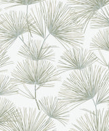 Pine Needles peel and stick wallpaper in Aloe Green with an allover pine needle botanical motif.