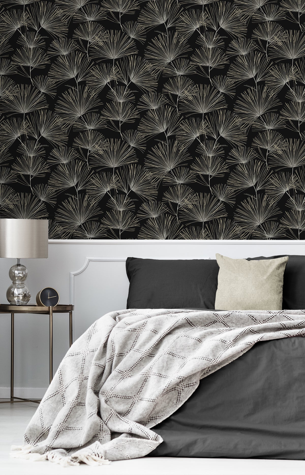 Pine Needles Ebony & Pavestone by NextWall Peel & Stick Botanical Peel & Stick Wallpaper – NextWall NW52110