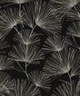 Pine Needles peel and stick wallpaper in Ebony & Pavestone with botanical needle silhouettes on a black ground