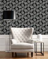 Tossed Ginkgo Leaf Ebony & Greystone by NextWall Peel & Stick Botanical Wallpaper – NextWall NW52200