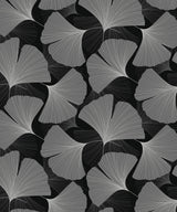 Tossed Ginkgo Leaf peel and stick wallpaper in ebony and greystone with scattered ginkgo fan leaves