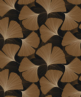 Tossed ginkgo leaf peel and stick wallpaper in ebony black with metallic copper leaves