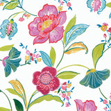 Painterly Floral magenta and off-white peel and stick wallpaper with watercolor-style flowers and leafy vines