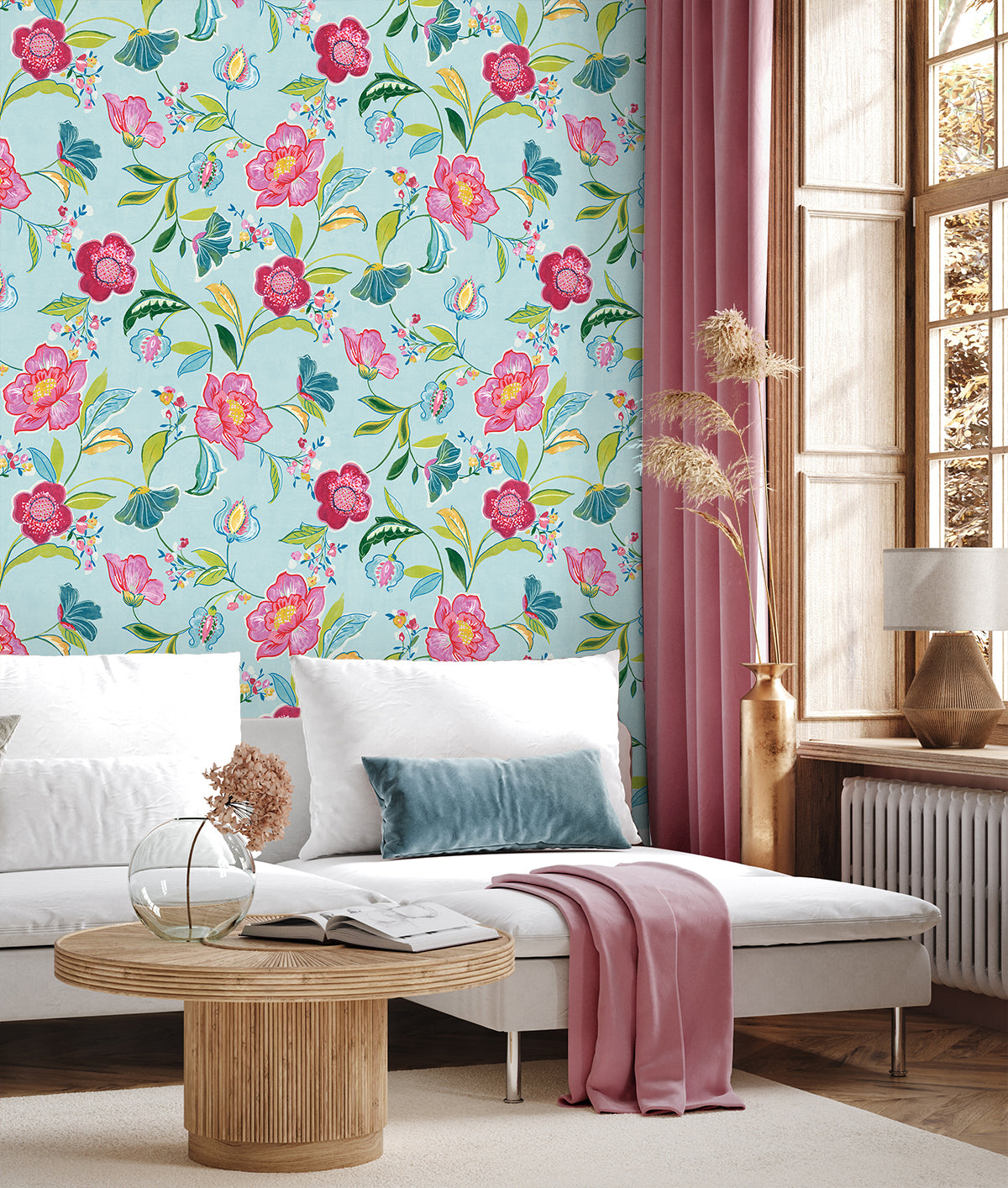Painterly Floral Light Aqua by NextWall Peel & Stick Floral Peel & Stick Wallpaper  NextWall NW52302