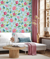 Painterly Floral Light Aqua by NextWall Peel & Stick Floral Peel & Stick Wallpaper  NextWall NW52302