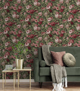 Rose Garden Garnet & Basil by NextWall Peel & Stick Floral Peel & Stick Wallpaper – NextWall NW52401