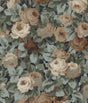 Rose Garden peel and stick floral wallpaper in midnight blue with cafe roses