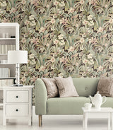 Blossoming Birds Sage & Ash Brown by NextWall Peel & Stick Botanical Bird Wallpaper – NextWall NW52506