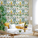Tropical Facade Sky Blue & Off-White by NextWall Peel & Stick Tropical Peel & Stick Wallpaper – NextWall NW52600